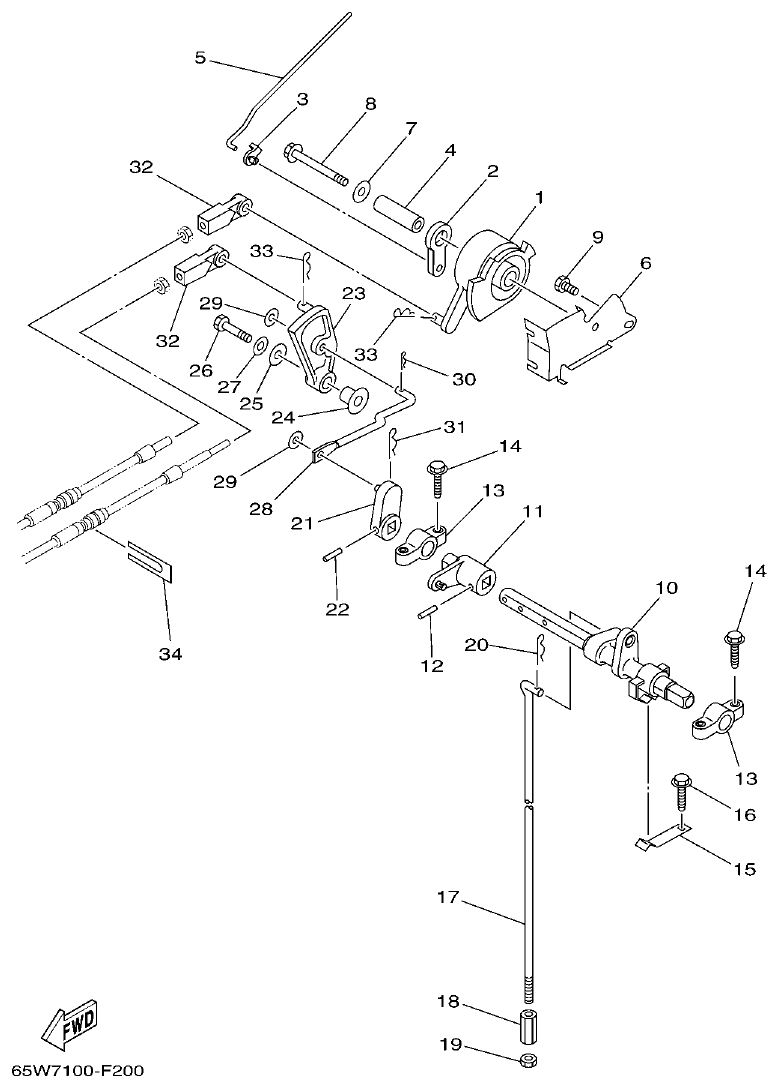 Yamaha F20A, F25A CONTROL parts diagram
